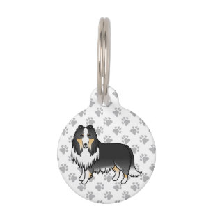 Tricolor Rough Collie Dog With Paws & Pet's Info Pet Tag
