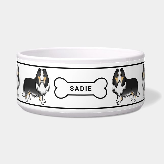 Tricolor Rough Collie Dogs With Bone & Name (Front)