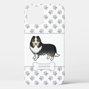 Tricolor Sheltie With Paws, Dog Bone & Name iPhone 12 Case