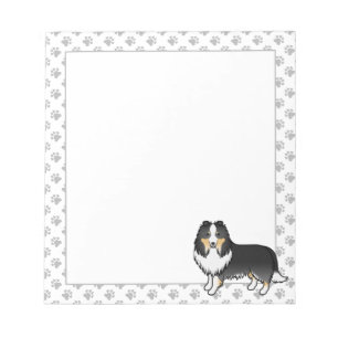 Tricolor Shetland Sheepdog Cartoon Dog & Paws Notepad