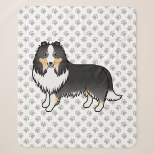 Tricolor Shetland Sheepdog Cartoon Dog & Paws Sherpa Blanket