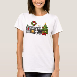 Tricolor Shetland Sheepdog Dog In A Christmas Room T-Shirt