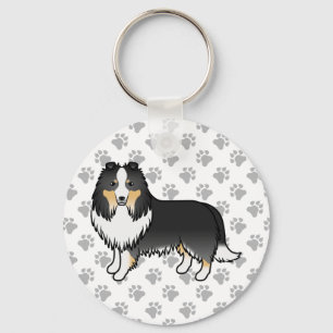 Tricolor Shetland Sheepdog Sheltie Cartoon Dog Key Ring
