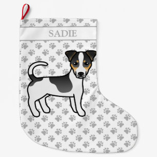 Tricolor Smooth Coat Jack Russell Terrier & Name Large Christmas Stocking