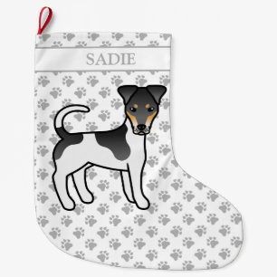 Tricolor Smooth Fox Terrier Cute Dog & Name Large Christmas Stocking