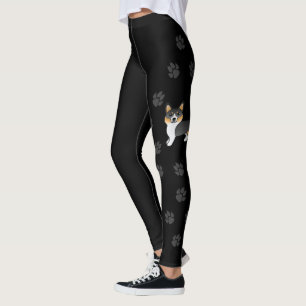 Tricolor Welsh Corgi Pembroke Dog With Paw Prints Leggings