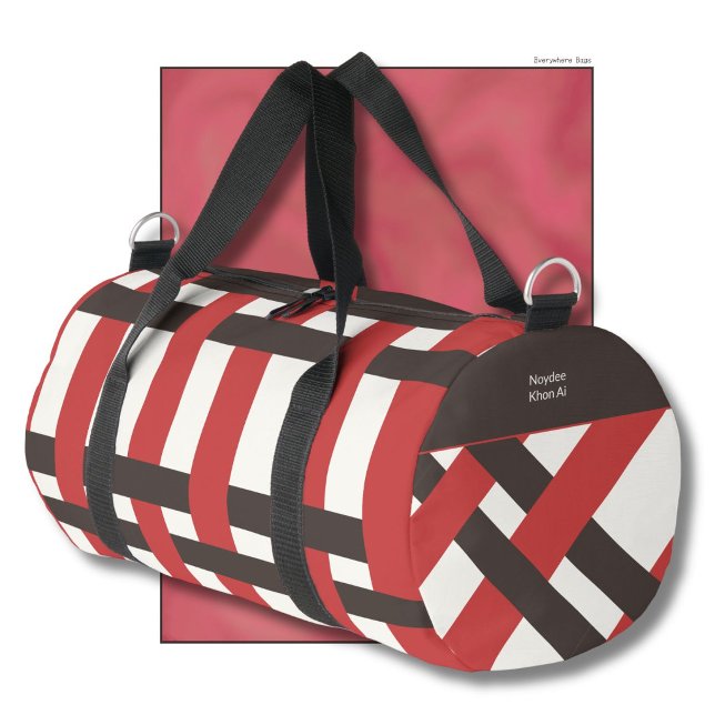 Tricolor woven pattern red brown retro duffle bag (Creator Uploaded)