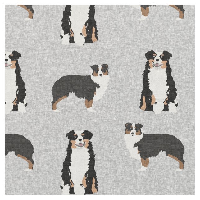 Tricolored Aussie dog grey Fabric (Close Up)