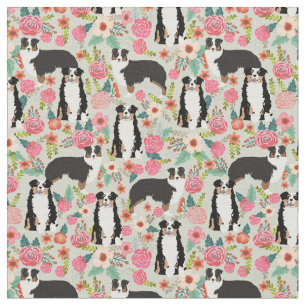Tricolored Aussie dog vintage florals cream Fabric
