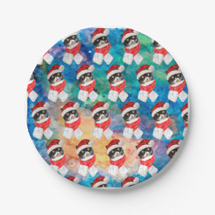 Tricolored Cat Funny Christmas Holidays Paper Plate