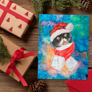 Tricolored Cat Watercolor Holiday Christmas Presen Jigsaw Puzzle
