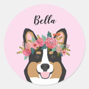 Tricolored Corgi Custom Name Classic Round Sticker