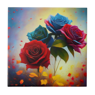 Tricolour Roses, Ceramic Tile