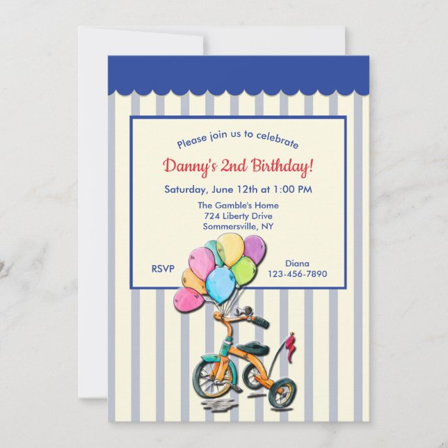 Tricycle Birthday Party Invitation (Front)