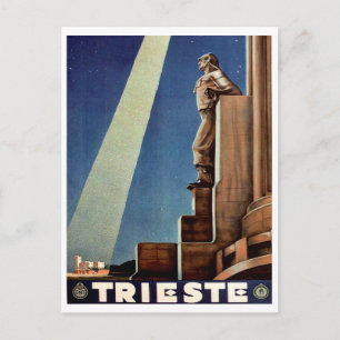 Trieste city, Italy. Night sky. Vintage travel Postcard