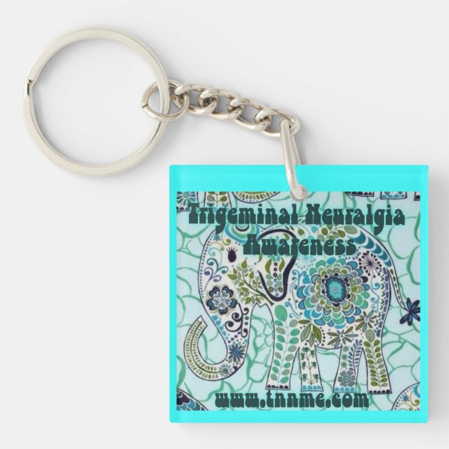 Trigeminal Neuralgia Awareness Elephant Key Chain. Ring (Front)