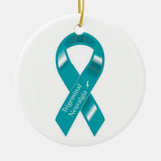 Trigeminal Neuralgia awareness ribbon ornament. Ceramic Tree Decoration (Front)