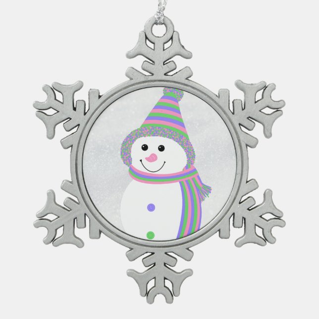 Trigender Pride Flag Snowman Snowperson Snowflake Pewter Christmas Ornament (Front)