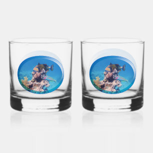 Triggerfish at coral reef - Photographic Design Whiskey Glass