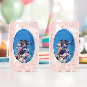 Triggerfish on Coral Top - Photographic Design Can Glass