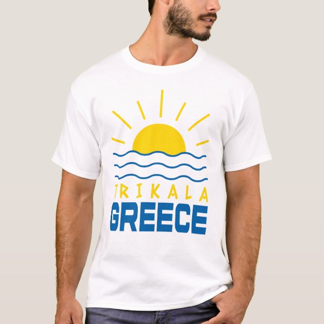 Trikala Greece Sunshine And Sea Waves Men's White T-Shirt (Front)