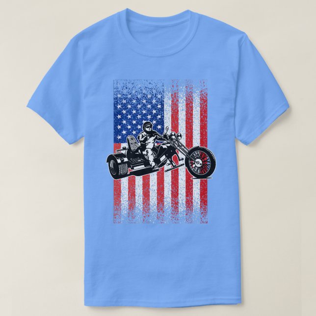 Triker Motorcycle Patriotic American Flag Trike Bi T-Shirt (Design Front)