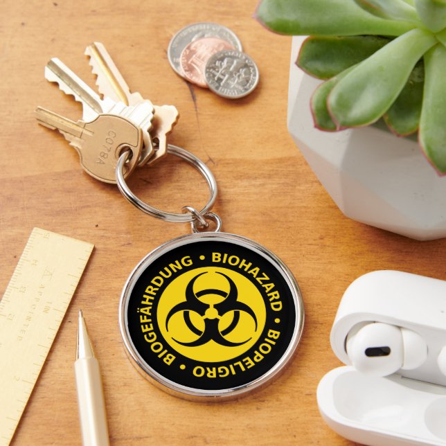 Trilingual Biohazard Warning Key Ring (Desk)