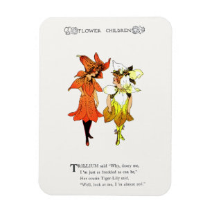 Trillium and Tiger-Lily, Whimsical Flower Book Art Magnet