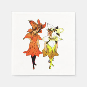 Trillium and Tiger-Lily, Whimsical Flower Book Art Napkin