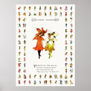 Trillium and Tiger-Lily, Whimsical Flower Book Art Poster