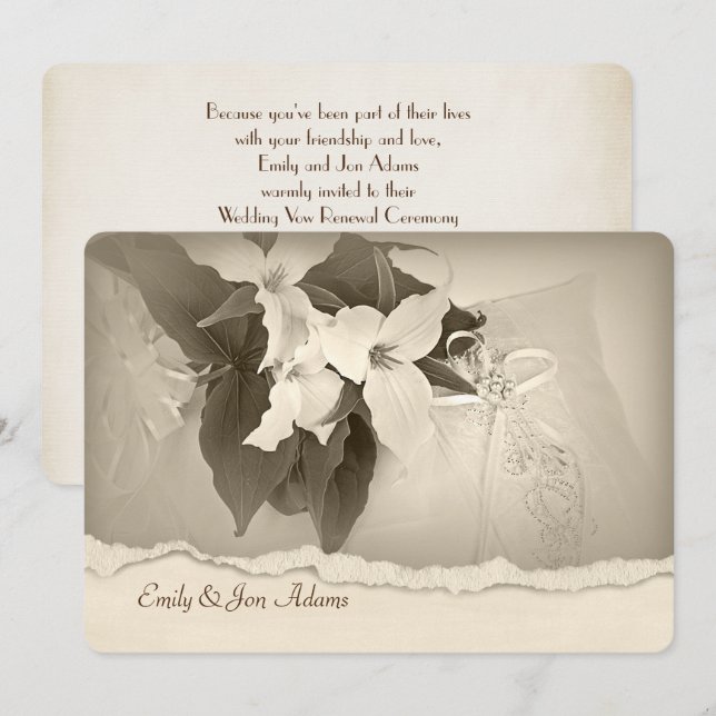 Trillium in sepia tone Wedding Vow Renewal Invitation (Front/Back)
