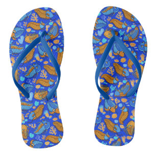 Trilobites on dark blue background (kids pattern) jandals
