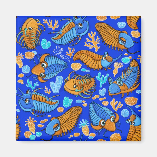 Trilobites on dark blue background (kids pattern) magnet (Front)