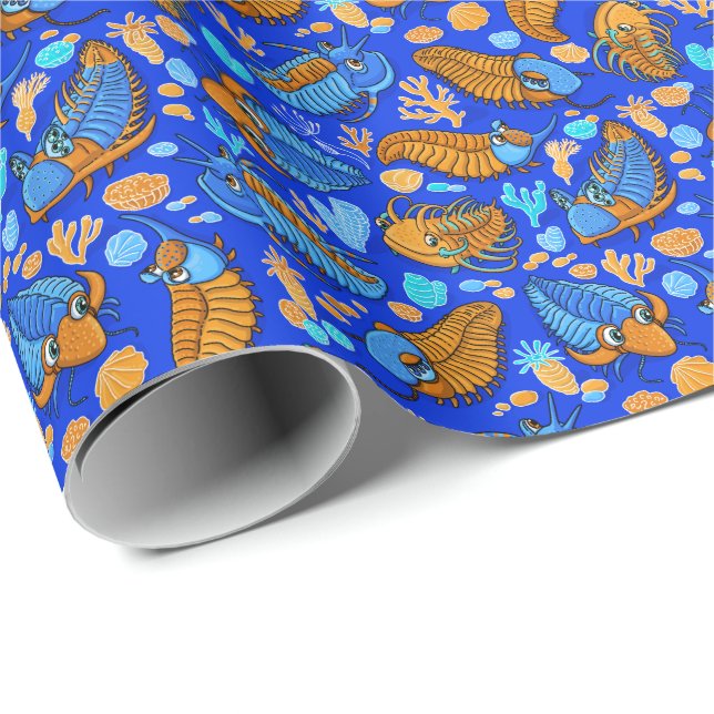 Trilobites on dark blue background (kids pattern) wrapping paper (Roll Corner)