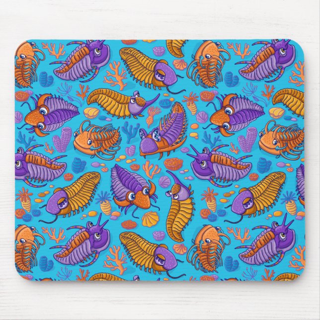 Trilobites on light blue background (kids pattern) mouse pad (Front)