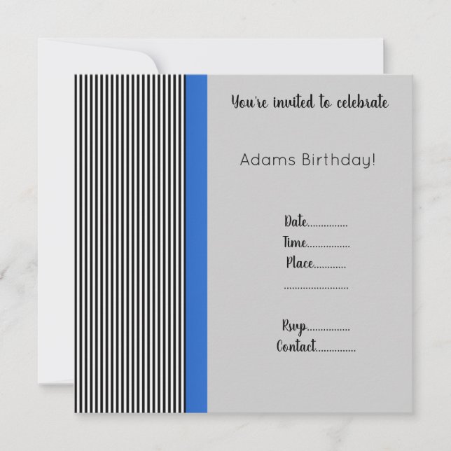 TRIMMED BLUE BIRTHDAY INVITATION Simple (Front)