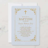 Trimmed in Gold Blue Religious Invitation