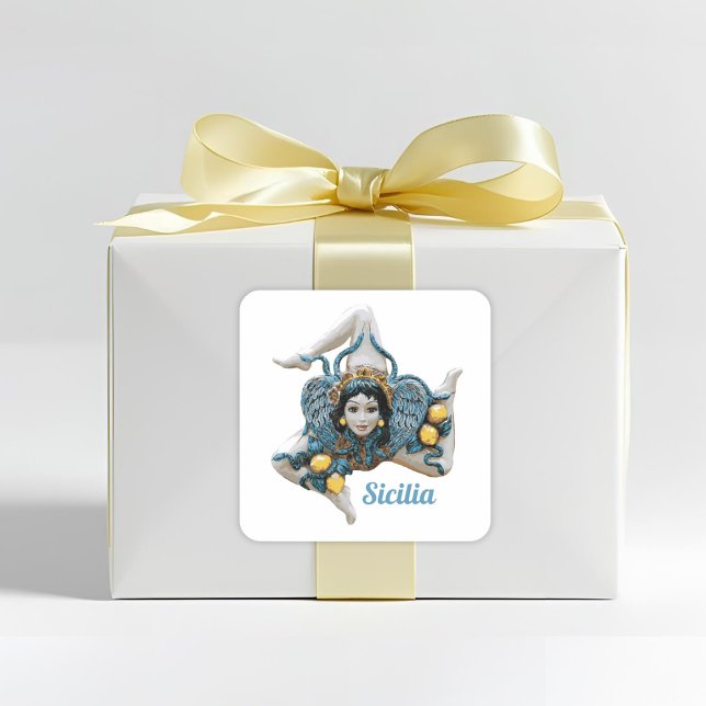 Trinacria of Sicily -Sicilian Favour Square Sticker (Trinacria Symbol of Sicily Favor Sticker for Italian Sicilian Celebrations)