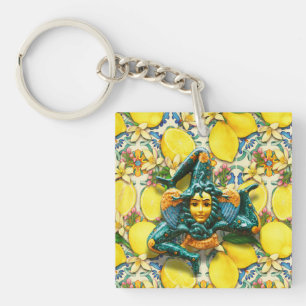 Trinacria Sicily Medusa Italy Pride Lemon Tile Key Ring