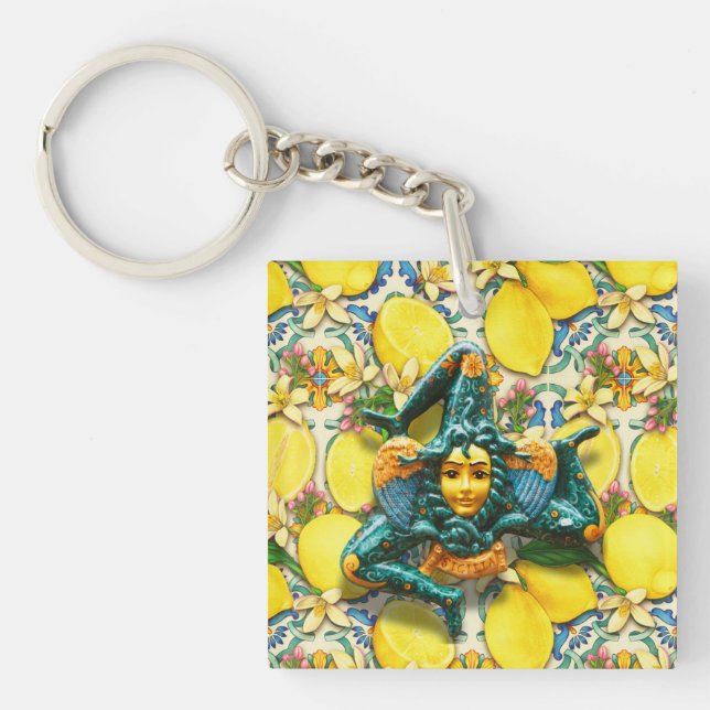 Trinacria Sicily Medusa Italy Pride Lemon Tile Key Ring (Front)