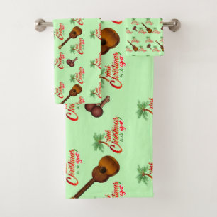 Trini Christmas with Cuatro and Shac Shac on GREEN Bath Towel Set