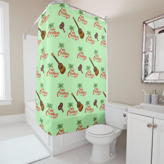 Trini Christmas with Cuatro and Shac Shac on GREEN Shower Curtain (In Situ)