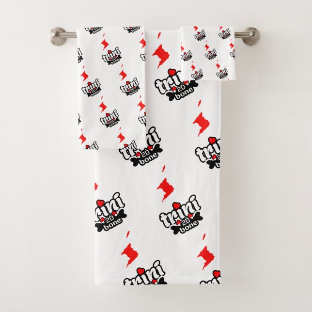 Trini to de Bone with Islands Map Angled on WHITE Bath Towel Set (Insitu)