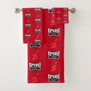 Trini to de Bone with the Twin Island Map on RED Bath Towel Set