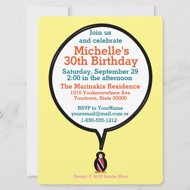  Trinidad and Tobago Flag Talking Ms. Penguin  Invitation (Front)