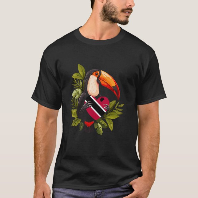Trinidad And Tobago Flag Toucan Heart Trinidadian  T-Shirt (Front)