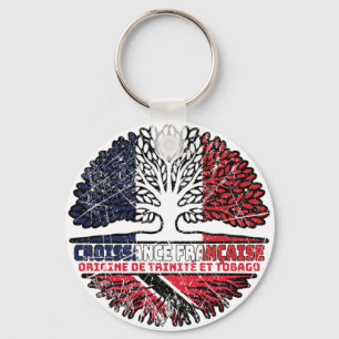 Trinidad and Tobago French France Tree Roots Flag Key Ring