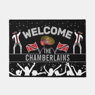 Trinidad Flag with Party People and Family Name Doormat