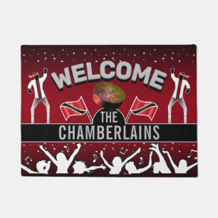 Trinidad Flag with Party People and Family Name Doormat