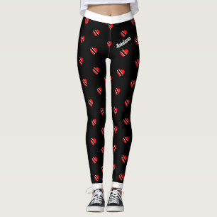 Trinidad Heart Flag with Your Name on BLACK Leggings